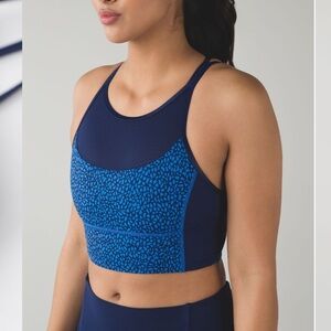 Lululemon Clip-In Long Line Bra Miss Mosaic Lakeside Blue Size 6